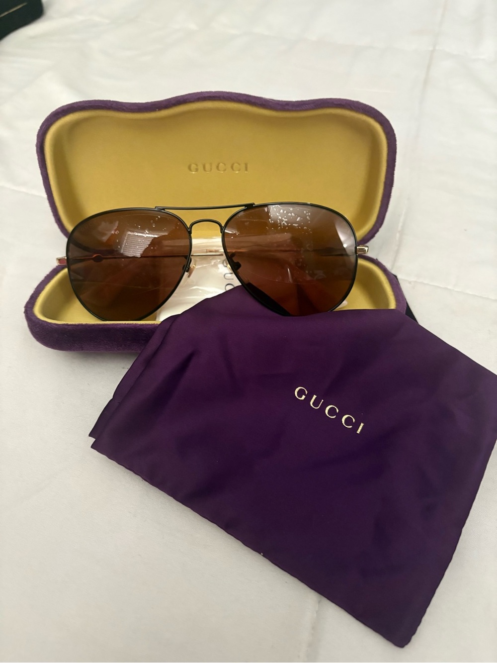 Gucci Brown Gradient Aviator Sunglasses with Purple Case Cloth